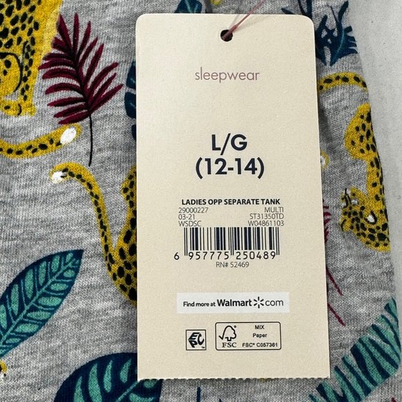 Secret Treasures Women's Size Large 12-14 Sleep Tank Top Leopard Leaves New - Picture 4 of 10